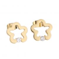 Boucles d'oreilles en acier titane, étoile, Placage de couleur d'or, pour femme & avec strass & creux, 13mm, Vendu par paire