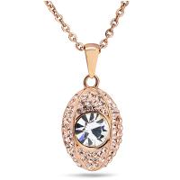 Titanium Steel Jewelry Necklace, with Crystal, Flat Oval, rose gold color plated, oval chain & for woman & faceted & with rhinestone Approx 17.7 Inch 