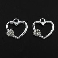 Colgantes de Aleación de Zinc en Forma de Corazón, chapado en color de platina, con diamantes de imitación, 18x19x2mm, agujero:aproximado 3mm, 1000PCs/Bolsa, Vendido por Bolsa