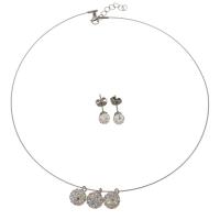 Bijoux strass en acier inoxydable Set, Boucle d’oreille stud & collier, avec argile, avec 1inch chaînes de rallonge, pour femme, couleur originale 0.5mm,6mm Environ 15 pouce, Vendu par fixé