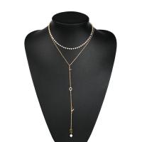 Zinc Alloy Necklace, with Plastic Pearl, plated, multilayer & for woman, golden Approx 14.3 Inch 