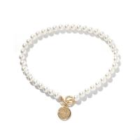 Zinc Alloy Necklace, with Plastic Pearl, gold color plated, for woman, white Approx 16.7 Inch 