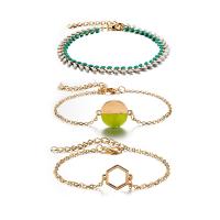 aleación de zinc Pulsera, chapado en color dorado, Ajustable & tres piezas & para mujer, 180x50mm,200x50mm,205x50mm, 3Strandsfilamento/Set, Vendido por Set