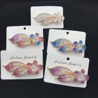 Hair Barrettes, Zinc Alloy, Flower, gold color plated, for woman & with rhinestone 80mm 