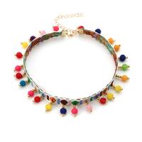 alliage de zinc Collier Tour de cou, avec corde en nylon, Placage de couleur d'or, avec boule pelucheuse & style folk & pour femme, multicolore, 70mm Environ 12.5 pouce, Vendu par brin