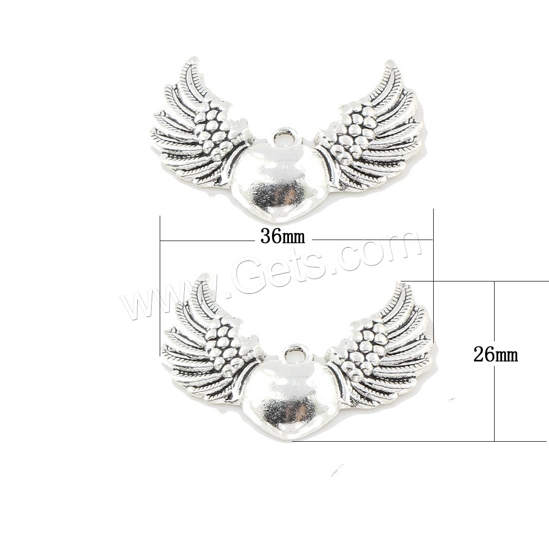 Aile en forme de pendentifs en alliage de Zinc, forme d'aile, Placage, plus de couleurs à choisir, 26x36x4mm, Trou:Environ 2mm, Environ 155PC/sac, Vendu par sac