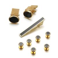 Brass Tie Clip Cufflink Set, tie clip & cufflink, gold color plated, nine pieces & for man 10mm 