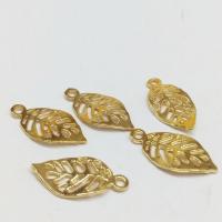 Pendentifs feuilles en alliage de zinc , Placage de couleur d'or, creux Environ 2mm Vendu par sac