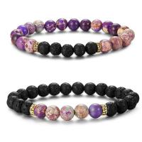 Lava Bead Bracelet, with Gemstone & Zinc Alloy, gold color plated, Unisex 8mm 