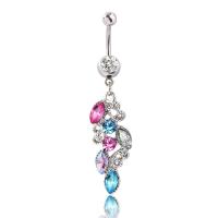 Anneau de ventre en acier inoxydable, pour femme & avec strass, multicolore, 5MM*1.6*11MM, Vendu par PC