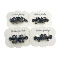 Hair Barrettes, Zinc Alloy, gun black plated, for woman & with rhinestone 80mm 