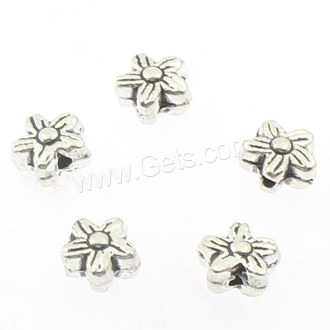 Zinklegierung Blumenperlen, plattiert, keine, 6x6x4mm, Bohrung:ca. 1mm, ca. 1086PCs/Tasche, verkauft von Tasche