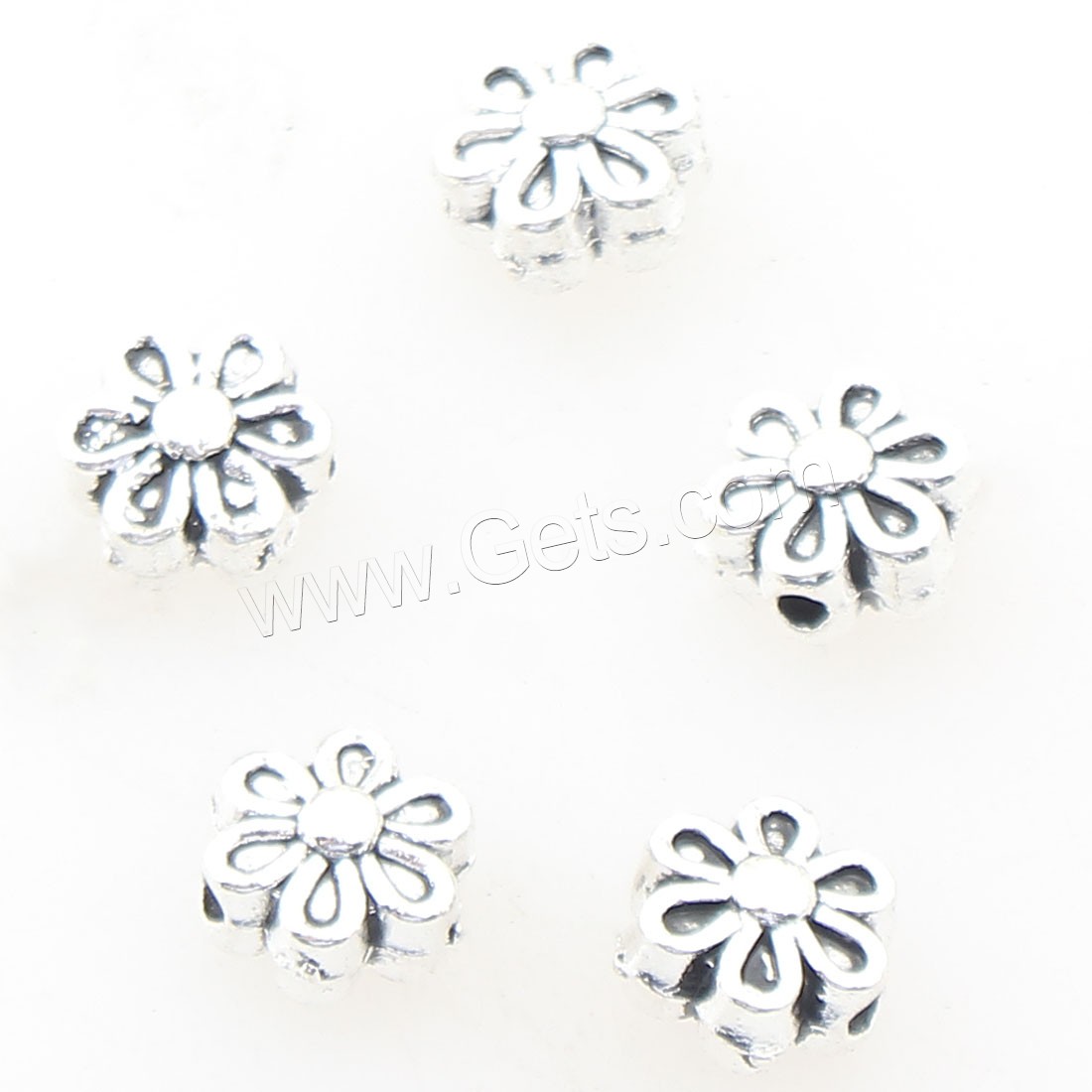 Abalorios de Aleación de Zinc en Forma Flor, chapado en color de plata antigua, 6x6mm, agujero:aproximado 1mm, aproximado 1190PCs/Bolsa, Vendido por Bolsa