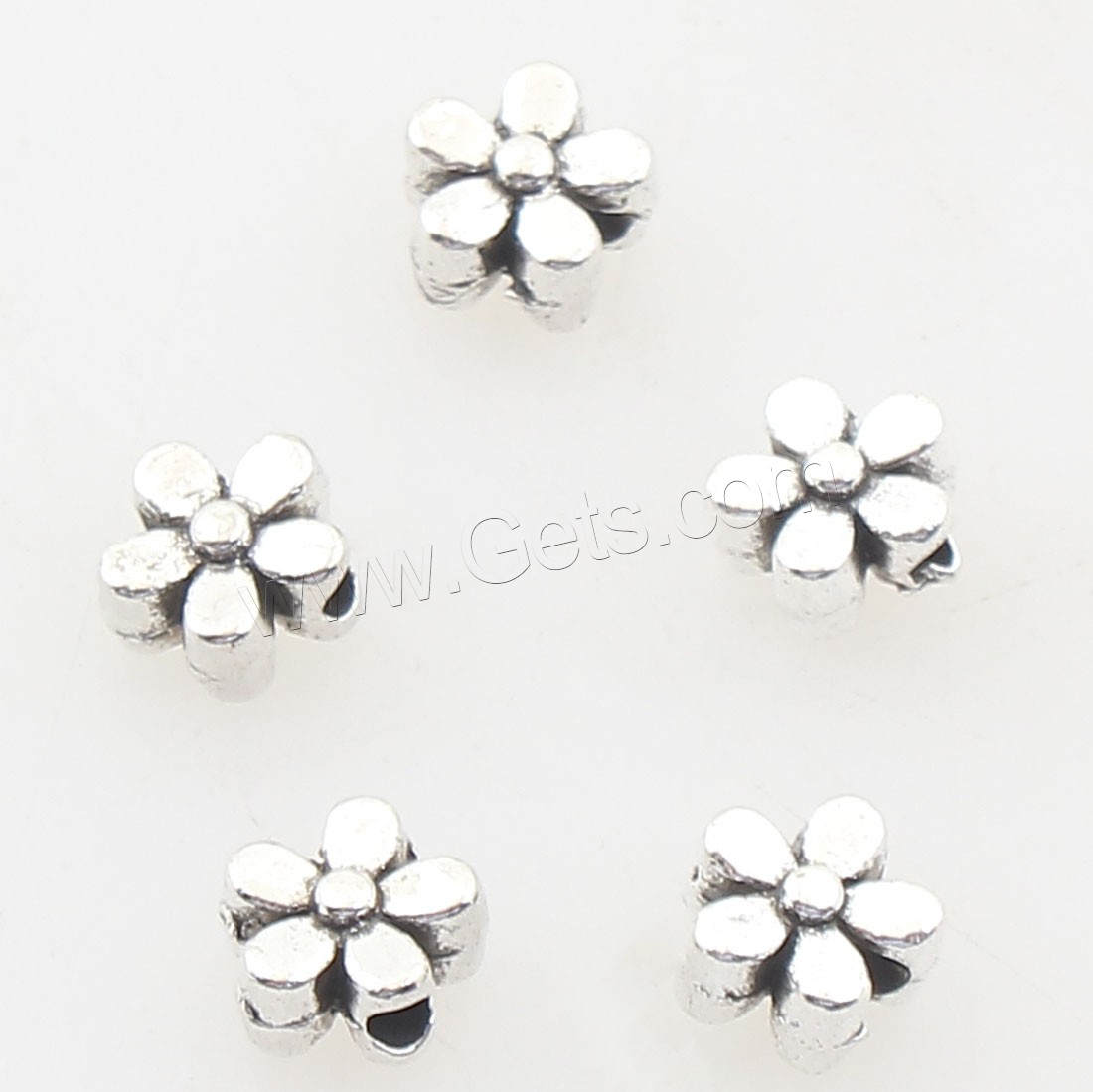 Abalorios de Aleación de Zinc en Forma Flor, chapado en color de plata antigua, 5x5x3mm, agujero:aproximado 1mm, aproximado 2500PCs/Bolsa, Vendido por Bolsa