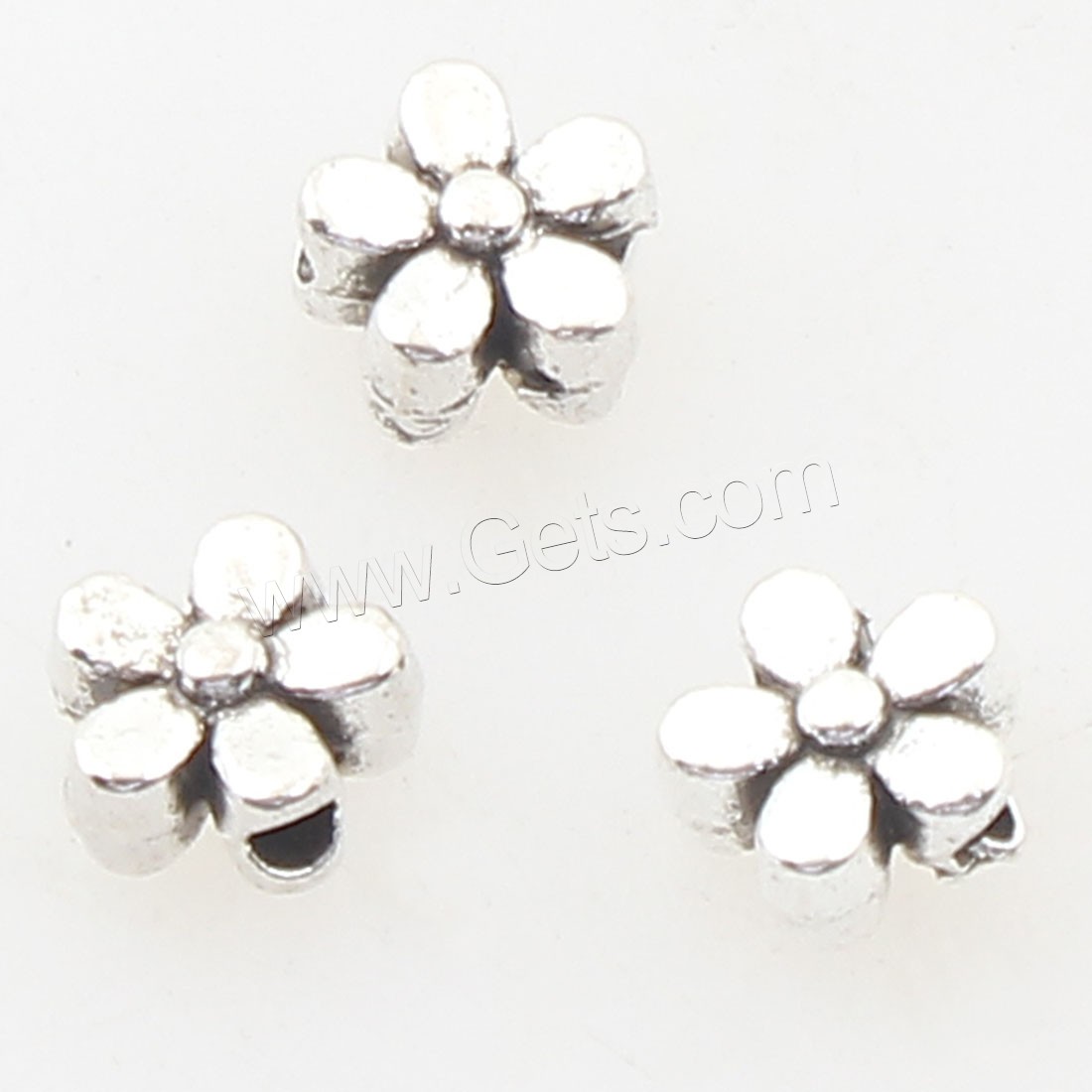 Abalorios de Aleación de Zinc en Forma Flor, chapado en color de plata antigua, 5x5x3mm, agujero:aproximado 1mm, aproximado 2500PCs/Bolsa, Vendido por Bolsa