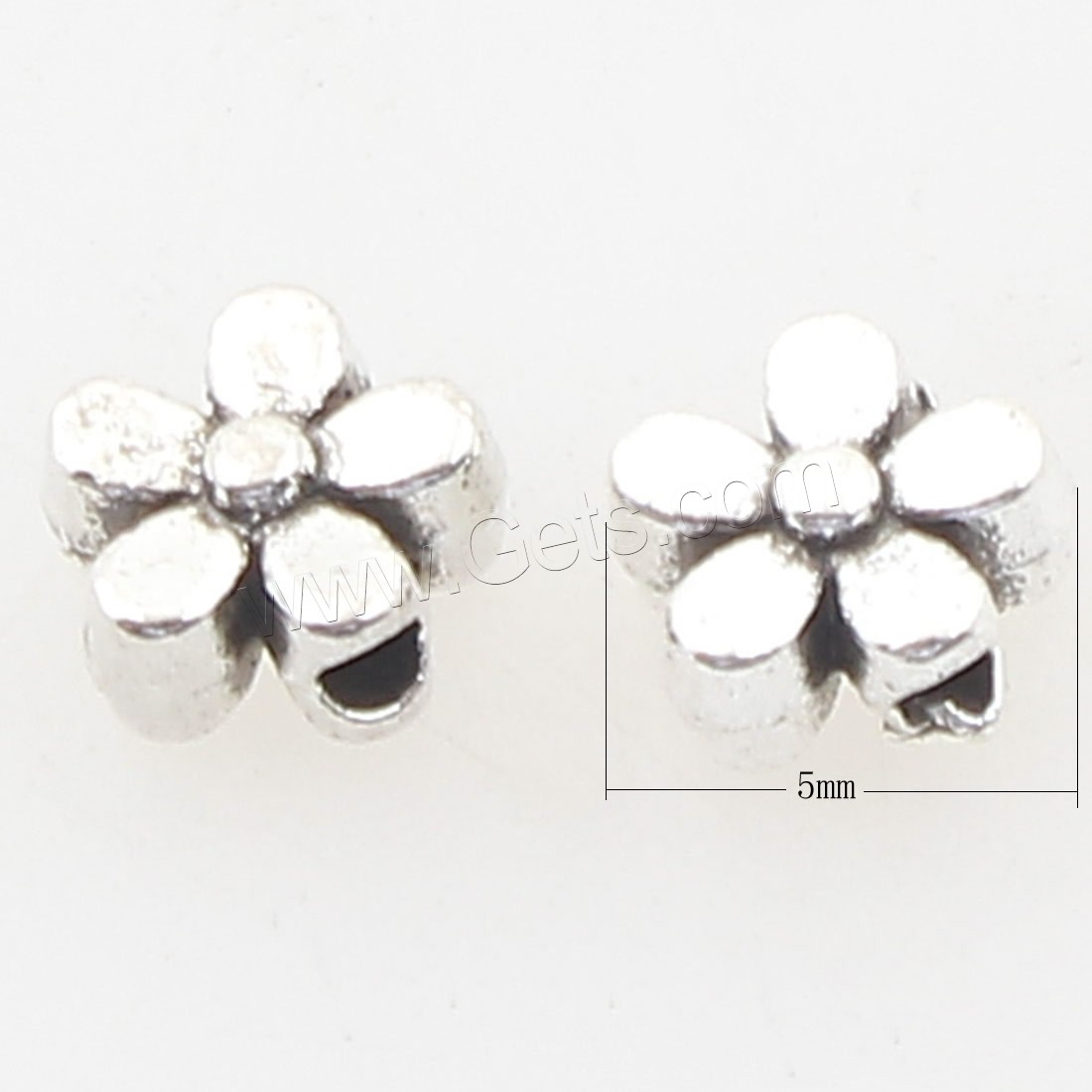 Zinklegierung Blumenperlen, antik silberfarben plattiert, 5x5x3mm, Bohrung:ca. 1mm, ca. 2500PCs/Tasche, verkauft von Tasche