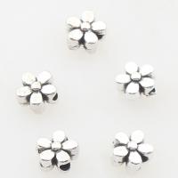 Abalorios de Aleación de Zinc en Forma Flor, chapado en color de plata antigua, 5x5x3mm, agujero:aproximado 1mm, aproximado 2500PCs/Bolsa, Vendido por Bolsa