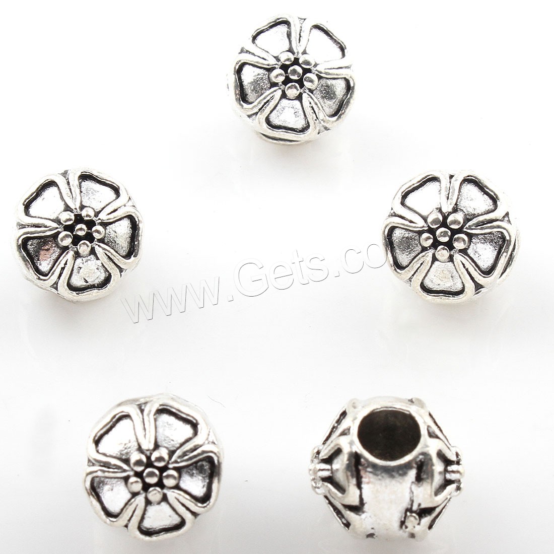 Abalorios de Aleación de Zinc en Forma Flor, chapado en color de plata antigua, 11x9mm, agujero:aproximado 4mm, aproximado 88PCs/Bolsa, Vendido por Bolsa