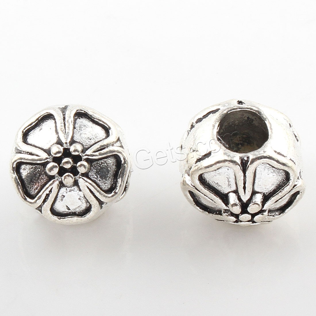 Abalorios de Aleación de Zinc en Forma Flor, chapado en color de plata antigua, 11x9mm, agujero:aproximado 4mm, aproximado 88PCs/Bolsa, Vendido por Bolsa