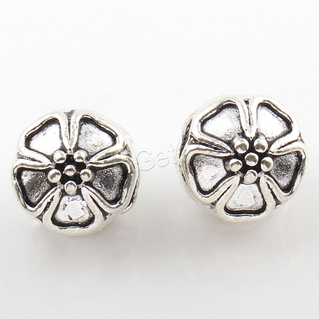 Abalorios de Aleación de Zinc en Forma Flor, chapado en color de plata antigua, 11x9mm, agujero:aproximado 4mm, aproximado 88PCs/Bolsa, Vendido por Bolsa