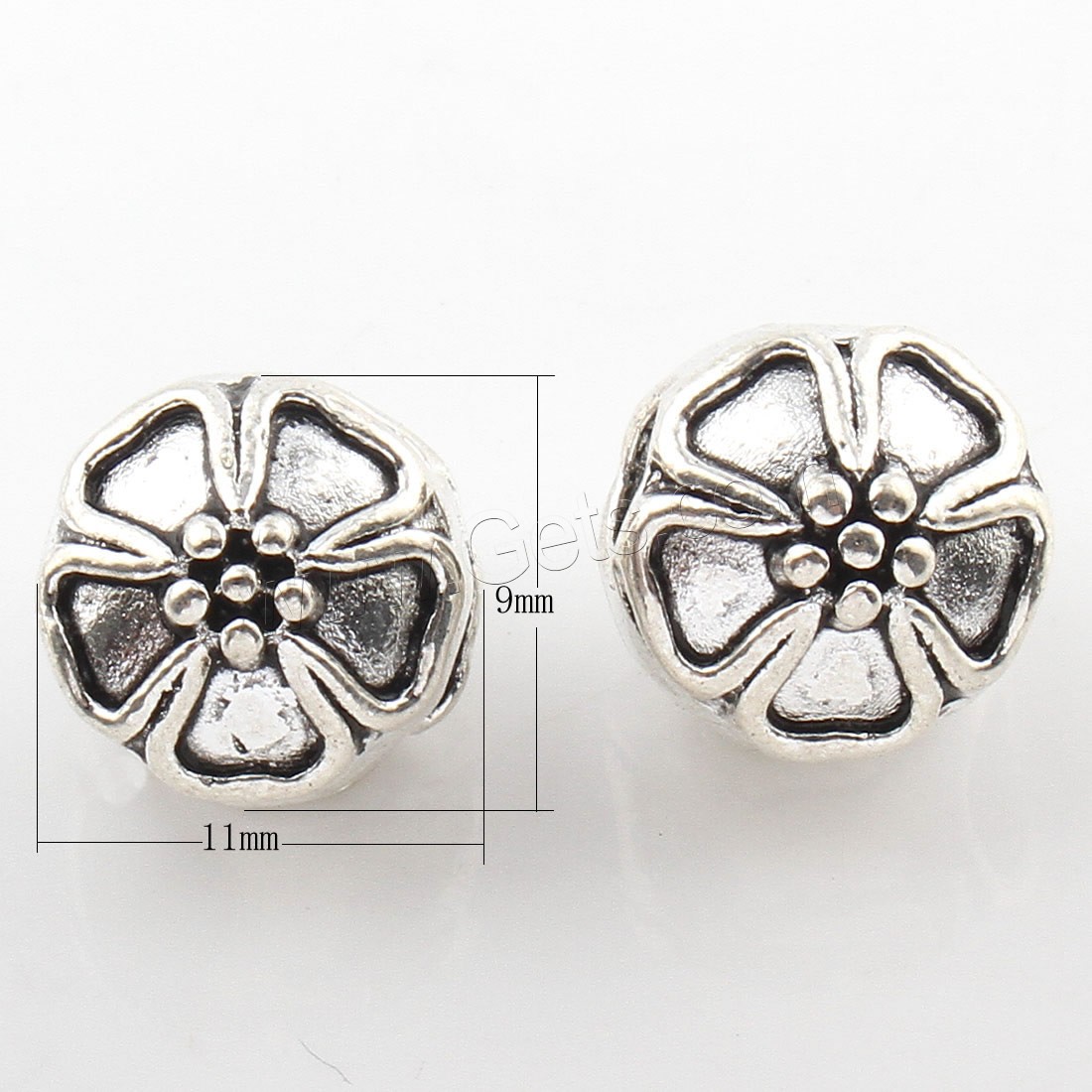 Abalorios de Aleación de Zinc en Forma Flor, chapado en color de plata antigua, 11x9mm, agujero:aproximado 4mm, aproximado 88PCs/Bolsa, Vendido por Bolsa