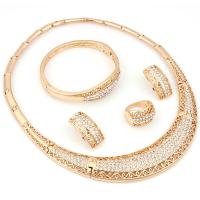 Strass Zink Legierung Schmuck Set, Zinklegierung, Stud Ohrring & KragenHalsband & Armreif & Fingerring, goldfarben plattiert, für Frau & mit Strass, 210mm, verkauft von setzen