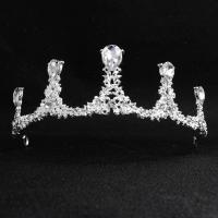 Braut Diademe, Zinklegierung, Krone, Platinfarbe platiniert, für Frau & mit Strass, 135*50mm, verkauft von PC