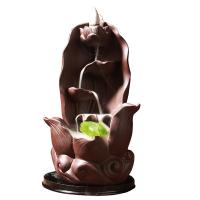 Incense Smoke Flow Backflow Holder Ceramic Incense Burner, Purple Clay brown 