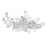 Bridal Decorative Hair Comb, Zinc Alloy, Flower, platinum color plated, for bridal & with rhinestone, 90*180mm 