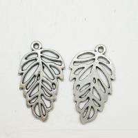 Pendentifs feuilles en alliage de zinc , Plaqué de couleur d'argent, creux Environ 2mm Vendu par sac