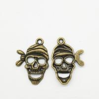 Colgantes de Aleación de Zinc en Forma Calavera, chapado en color bronce antiguo, 28x19x2.5mm, agujero:aproximado 2mm, 100PCs/Bolsa, Vendido por Bolsa