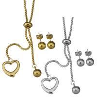 Fashion Stainless Steel Jewelry Sets, Stud Earring & necklace, Heart, box chain & for woman 2mm,8mm Approx 19 Inch 