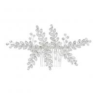 Bridal Decorative Hair Comb, Zinc Alloy, Leaf, platinum color plated, for bridal, nickel, lead & cadmium free, 75*155mm 