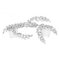 Bridal Decorative Hair Comb, Rhinestone, Leaf, plated, for bridal 80*170mm 