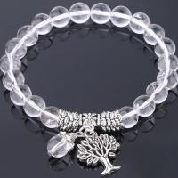 Pierre naturelle bracelet, avec alliage de zinc, Placage, pour femme, blanc, 8mm Environ 6.3 pouce, Vendu par brin