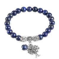 Pierre naturelle bracelet, avec alliage de zinc, Placage, pour femme, bleu, 8mm Environ 7.8 pouce, Vendu par brin