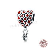 Pendentifs de coeur en argent pur , Argent sterling 925, Plaqué d'argent Environ 2-3mm, Vendu par PC