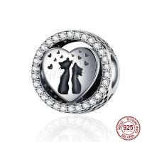 Cubic Zirconia Micro Pave Sterling Silver Bead, 925 Sterling Silver, Cat, real silver plated, micro pave cubic zirconia Approx 4.5mm 