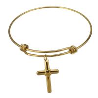 Stainless Steel Bangle, Crucifix Cross, for woman, gold 1.5mm,67mm 