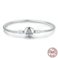 Plata de ley 925 Brazalete, Letra A, chapado en plata real, micro arcilla de zirconia cúbica & para mujer, 11x11x3mm, Vendido por UD