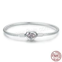 Plata de ley 925 Brazalete, Corazón, chapado en plata real, diverso tamaño para la opción & micro arcilla de zirconia cúbica & para mujer, 12x3x10mm, Vendido por UD