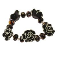 Millefiori Lampwork Bracelet, plated, for woman, black  .5 Inch 