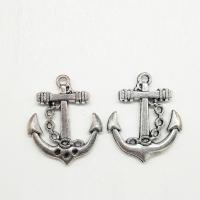 Rueda de barco de aleación de zinc & colgante de anclaje, chapado en color de plata antigua, 25x20x2.5mm, agujero:aproximado 2mm, 100PCs/Bolsa, Vendido por Bolsa