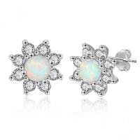 Sterling Silver Stud Earring, Argent sterling 925, avec Opale, Placage, pour femme & avec strass, argent Vendu par paire