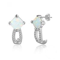 Sterling Silver Stud Earring, Argent sterling 925, avec Opale, Placage, pour femme & avec strass, argent Vendu par paire