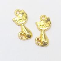 Colgantes Animales de Aleación de Zinc, Gato, chapado en color dorado, 17x8x2mm, agujero:aproximado 2mm, 100PCs/Bolsa, Vendido por Bolsa