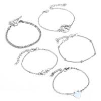 Moda pulseras de la aleación de Zinc, chapado, 5 piezas & para mujer, plateado, Vendido por Set