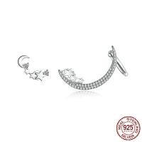 Plata de ley 925 Arito, Luna, chapado en platina real, micro arcilla de zirconia cúbica, 13x7mm.24x13mm, Vendido por Par