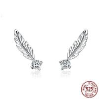 Plata de ley 925 Arito, Pluma, chapado en platina real, micro arcilla de zirconia cúbica, 4x15mm, Vendido por Par