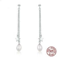 Pendiente de gota de perlas de plata esterlina, Plata de ley 925, con Perlas cultivadas de agua dulce, chapado en platina real, para mujer, 7x8mm60mm, Vendido por Par